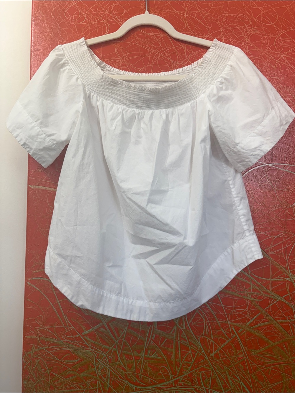 J. Crew White Off-Shoulder Smocked Yoke Blouse
